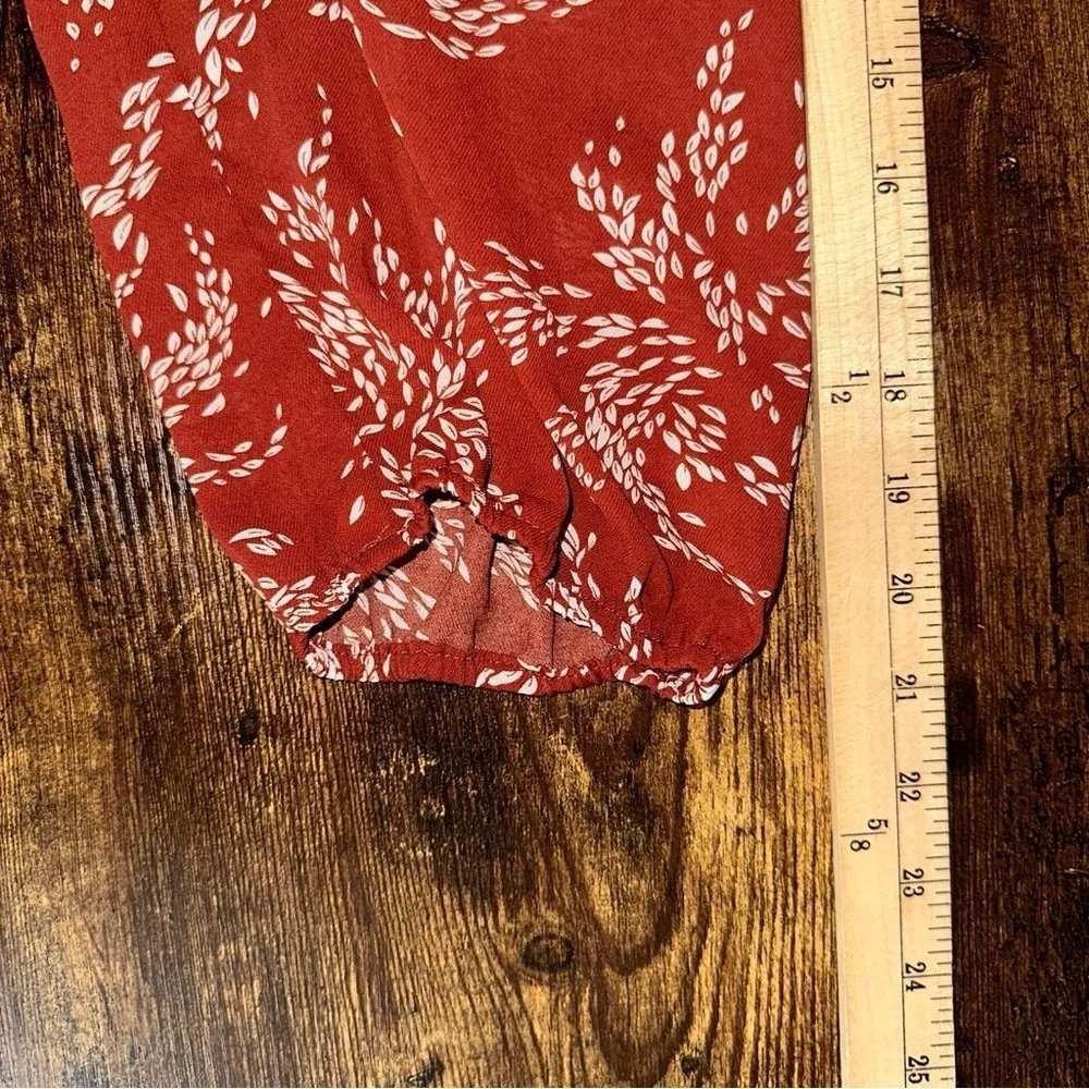fun2fun Top Womens 2X Brown Floral Smock Shoulder Long Sleeve Blouse